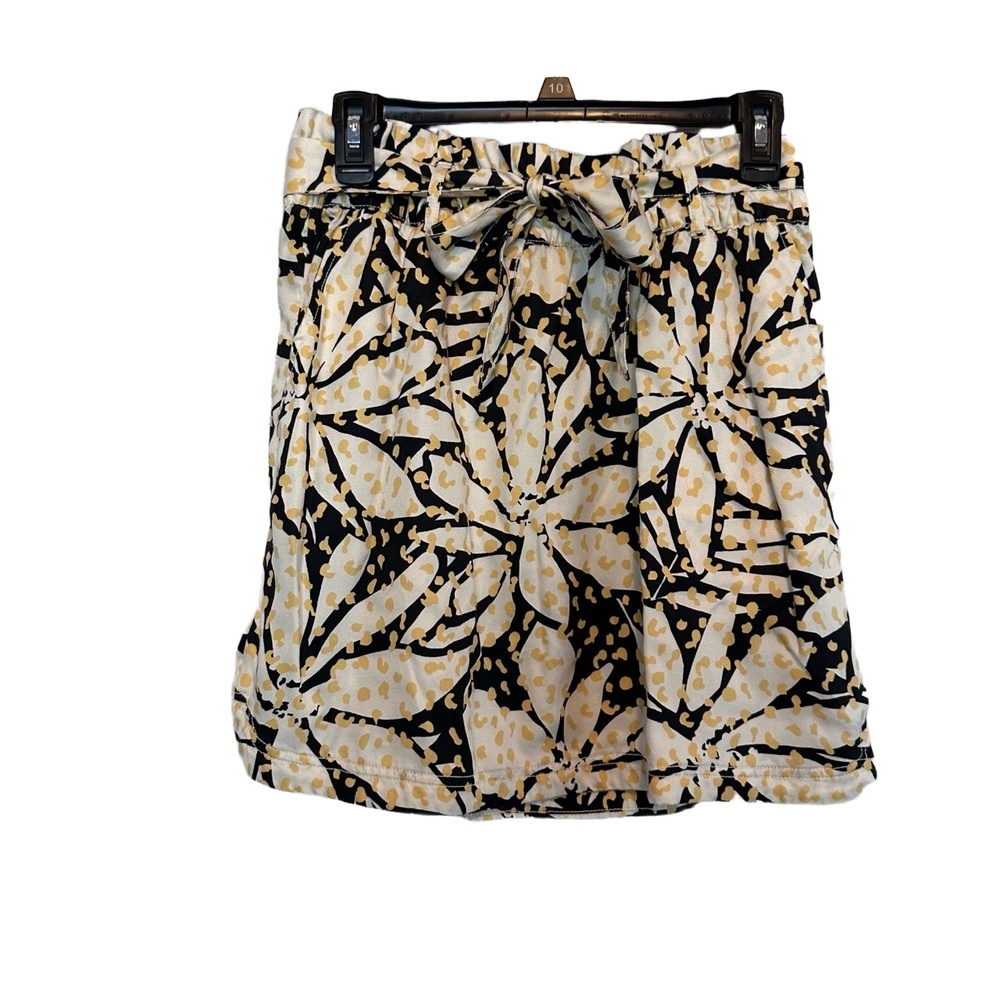 Nicole Miller Black‎ Yellow Med Floral Print Tie Belt A-line Womens Skirt